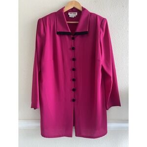 Maggy London Button Up Hot Pink Tunic Top Sheer Size 20 Feminine Office Preppy